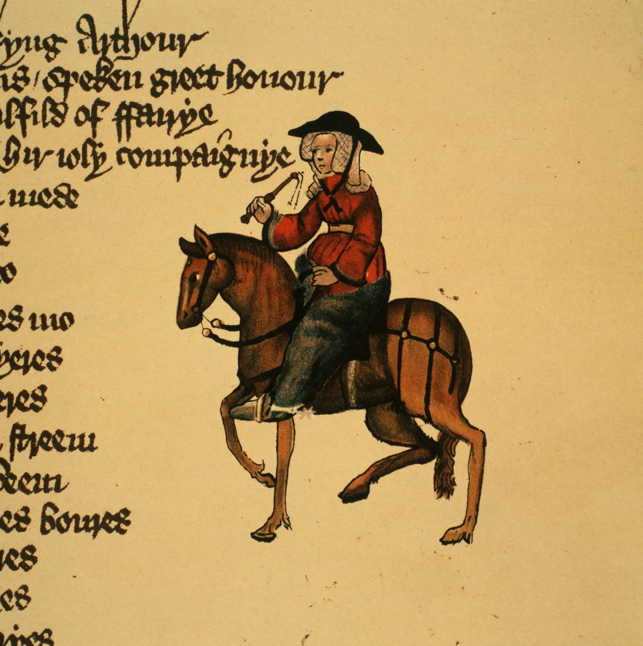 The Wife of Bath, detalje fra The Canterbury Tales af Geoffrey Chaucer (ca. 1342-1400) Ellesmere Manuscript, faksimileudgave, 1911 af English School