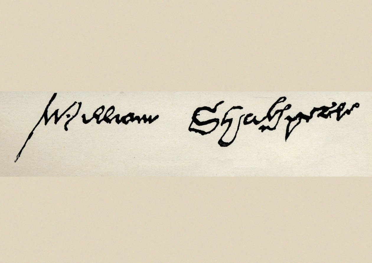 William Shakespeares (1564-1616) signatur (pen og blæk) af English School
