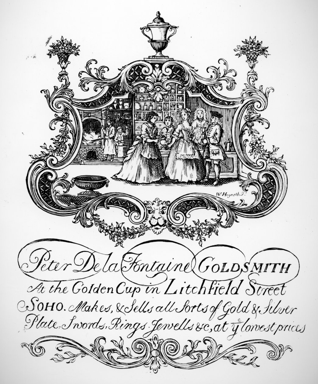 Handelskort for Peter De la Fontaine, guldsmed, ca. 1790