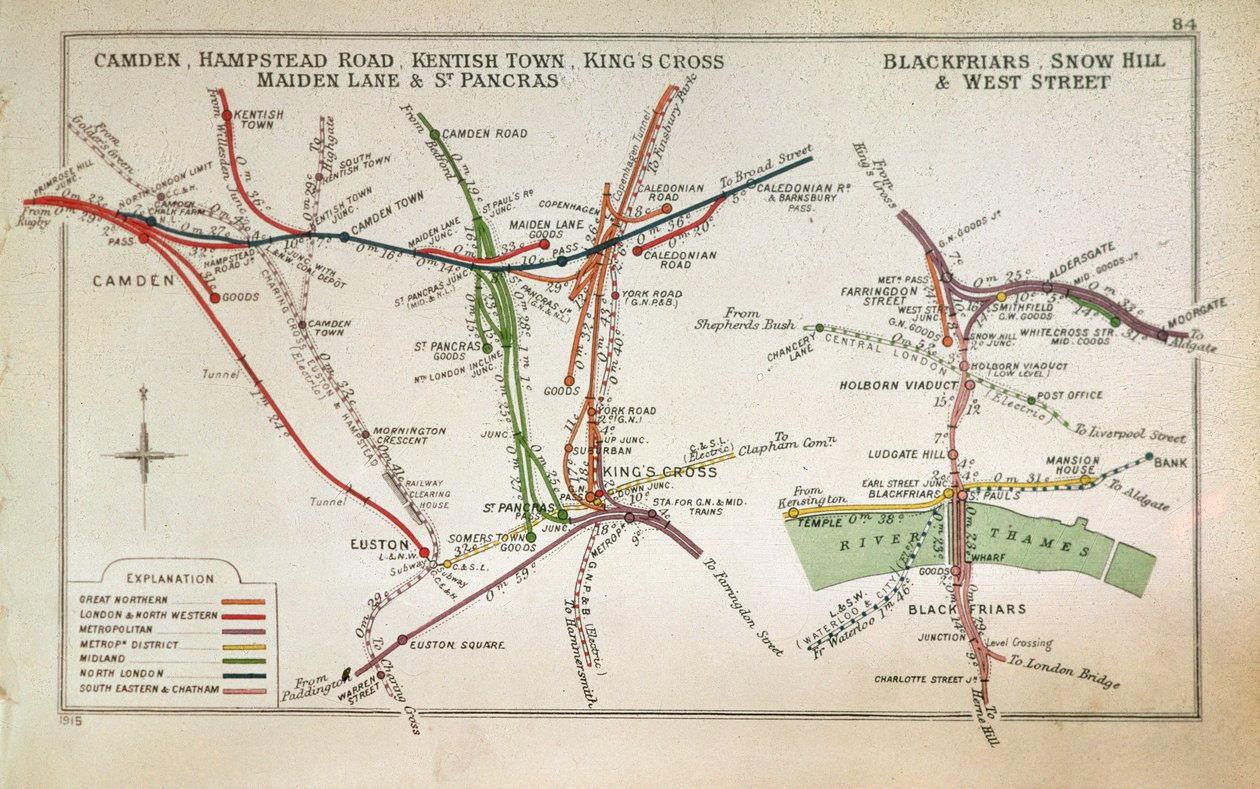 Transportkort over London, ca. 1915 af English School