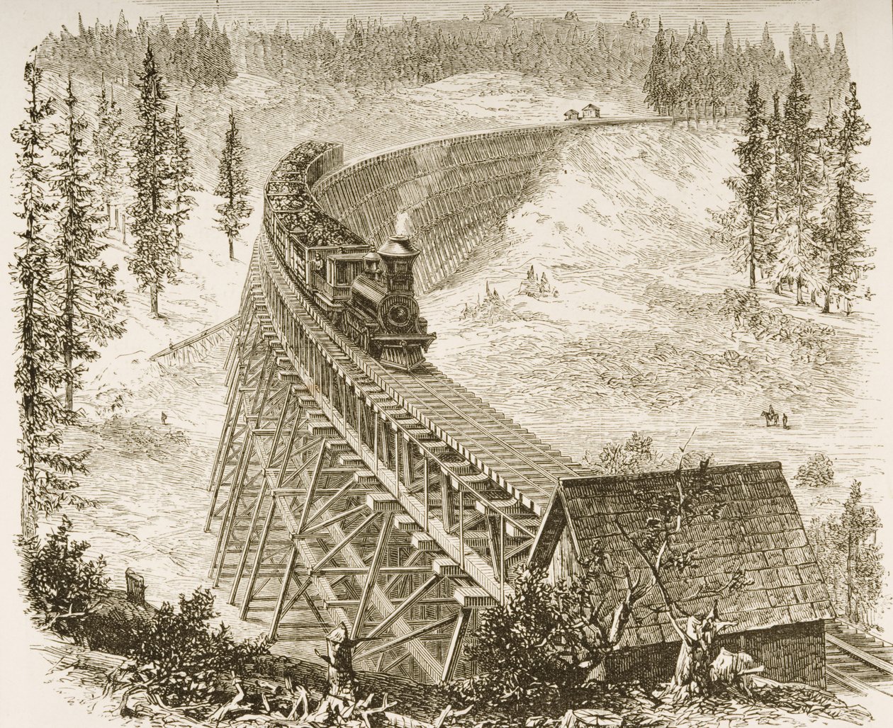 Trestle Bridge på Pacific Railway, Sierra Nevada, ca. 1870, fra 