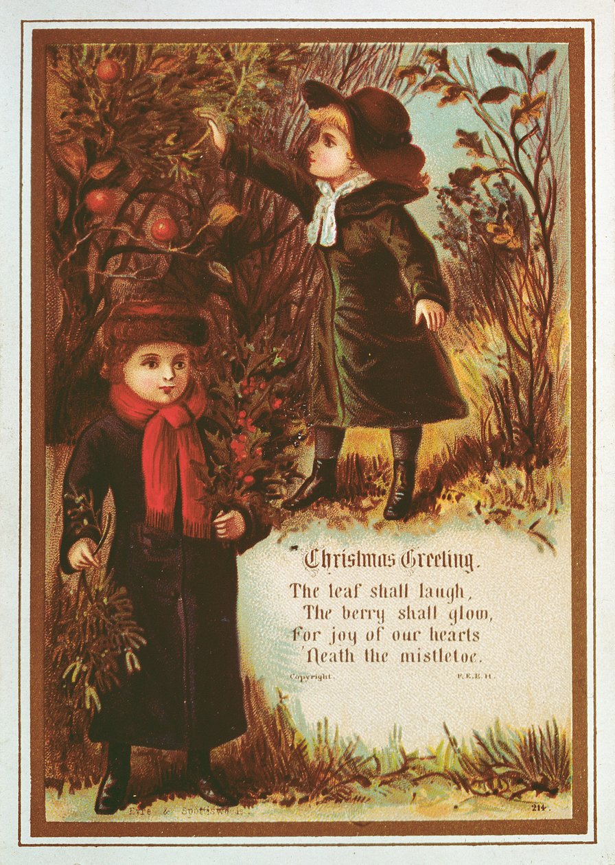To victorianske børn, der samler efterårsbær og mistelten af English School