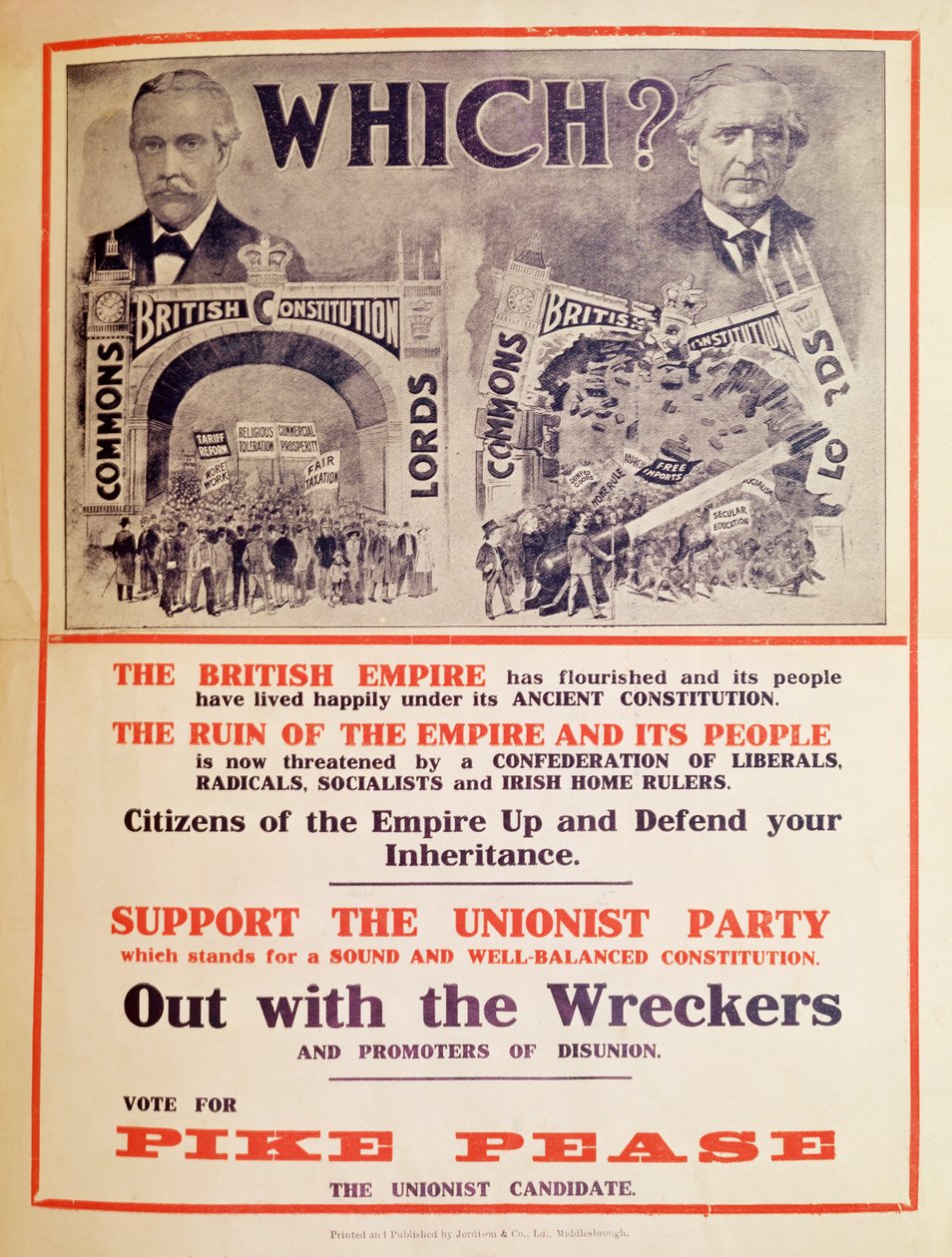 Unionist Party-plakat til det britiske folketingsvalg i januar 1910 af English School