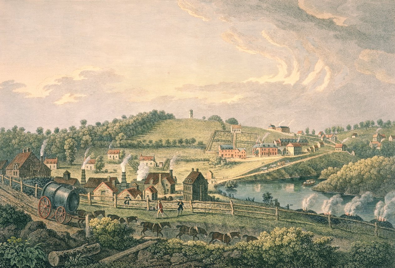 Upper Works at Coalbrookdale, Shropshire graveret af F. Vivares, udgivet i 1758 af English School