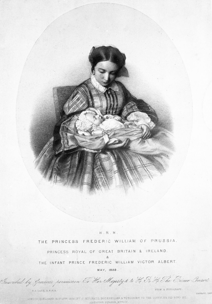 Victoria, prinsesse Royal (1840-1901) med sin søn, prins Frederick William Victor Albert, maj 1859, fra et fotografi af English School