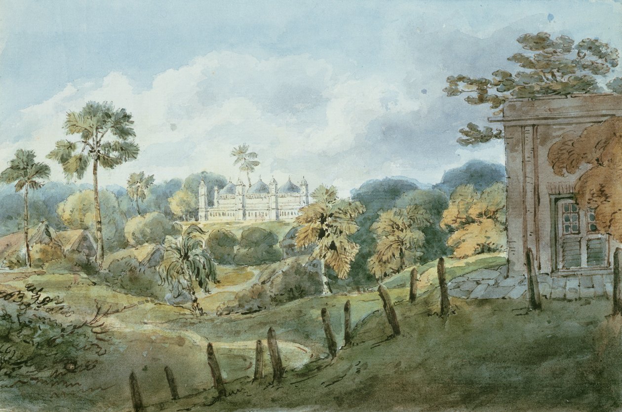 Udsigt fra Kaptajn Williams Bungalow ved Mongheer (Munger), ca. 1808 (wc) af English School