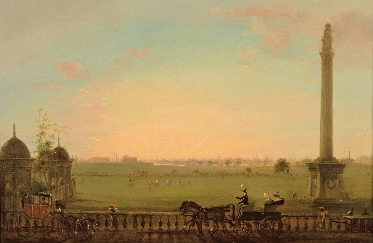 Udsigt fra Chowringhee Road, Calcutta, mod Hoogly-floden, ca. 1840 af English School