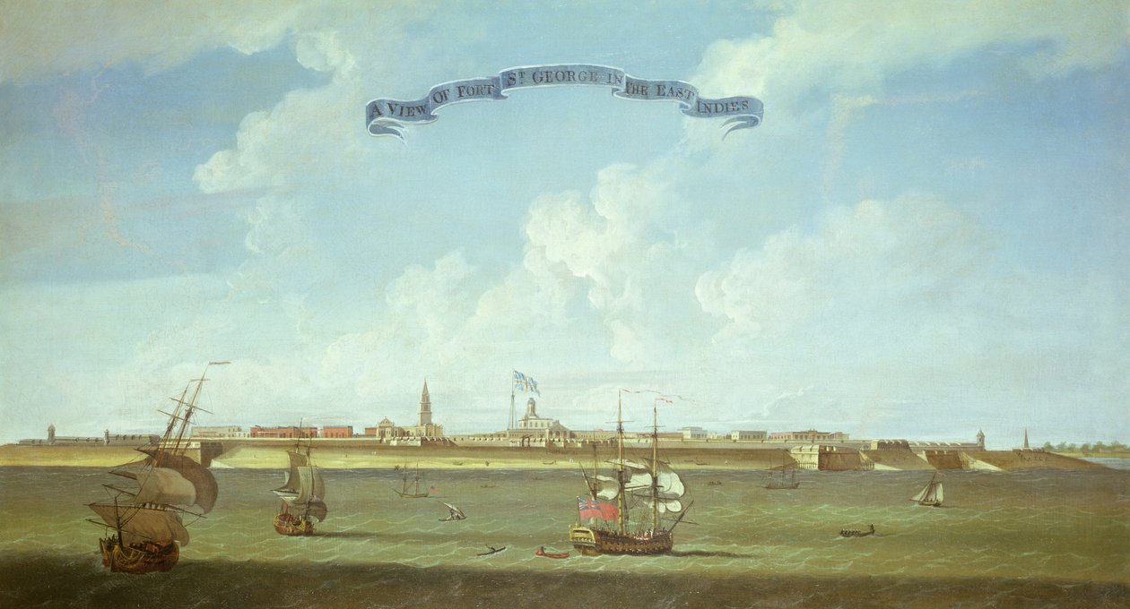 Udsigt over Fort St. George i Ostindien af English School