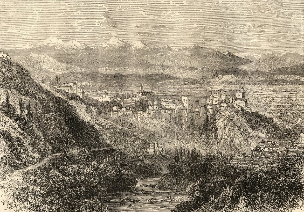 Udsigt over Granada, illustration fra "Spanish Pictures" af pastor Samuel Manning af English School