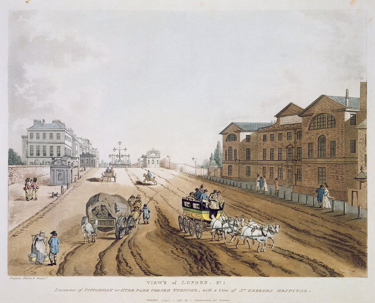 Udsigt over London, 1797 (farvegravering) af English School