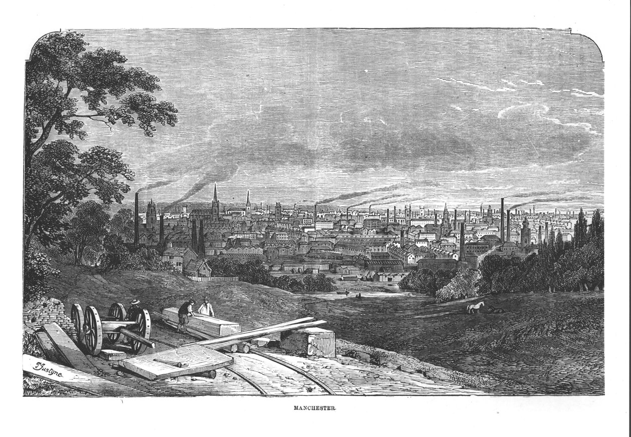 Udsigt over Manchester, indgraveret af T.Gustyne (Bw foto) af English School
