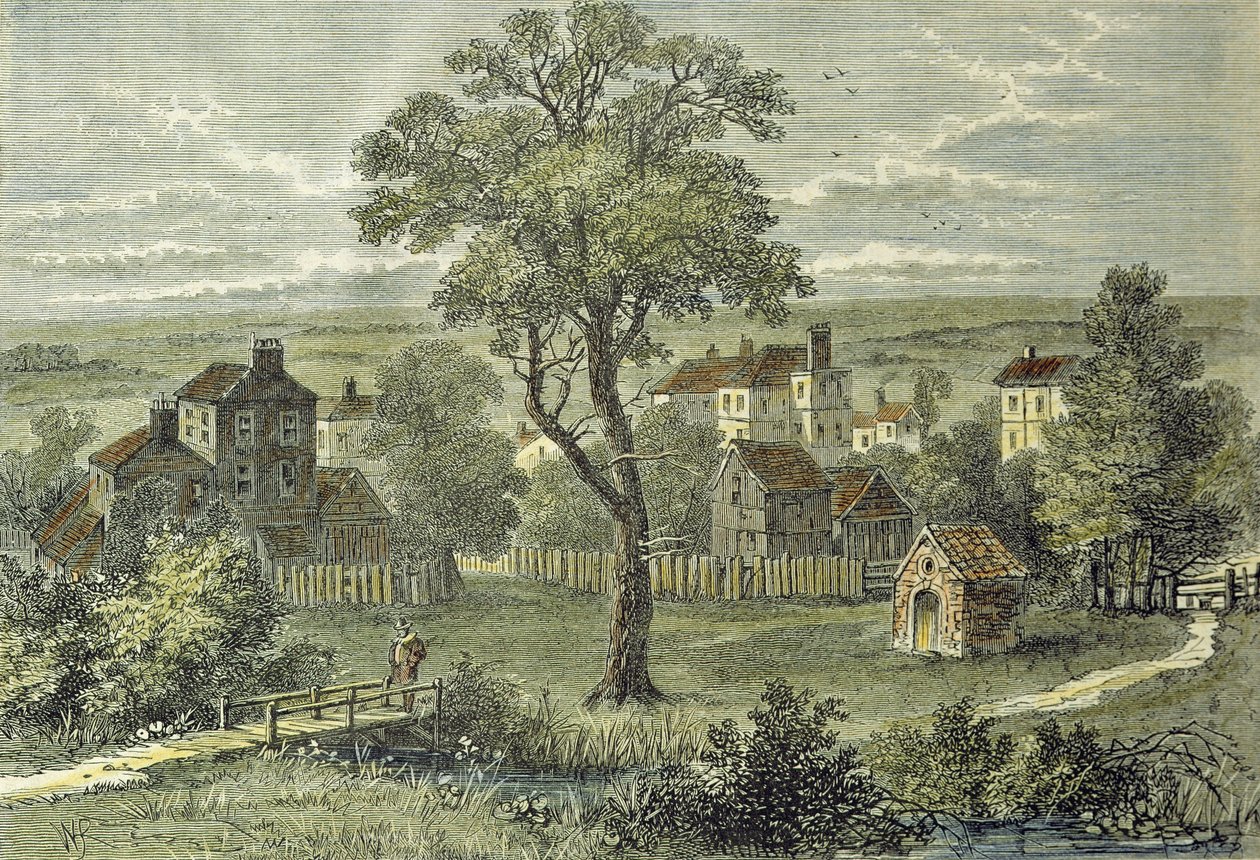 Udsigt over Marylebone, fra stedet for den nuværende Wigmore Street (farvegravering) af English School