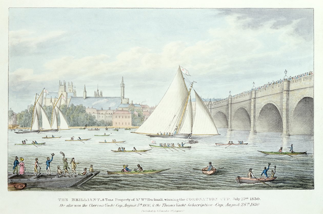 Udsigt over Westminster og broen, med en sejltændstik, 1830 af English School