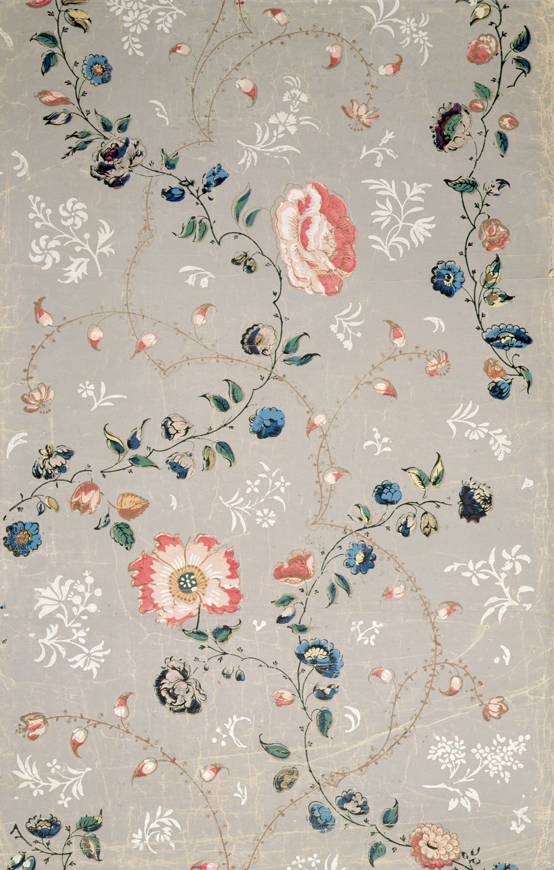 Tapetdesign med spredte blomster af English School