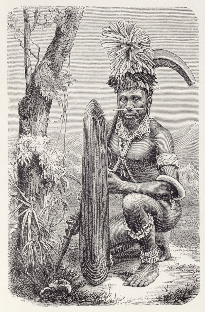 Warrior of the Salomon Islands, fra The History of Mankind, bind 1, af prof. Friedrich Ratzel, 1896 af English School