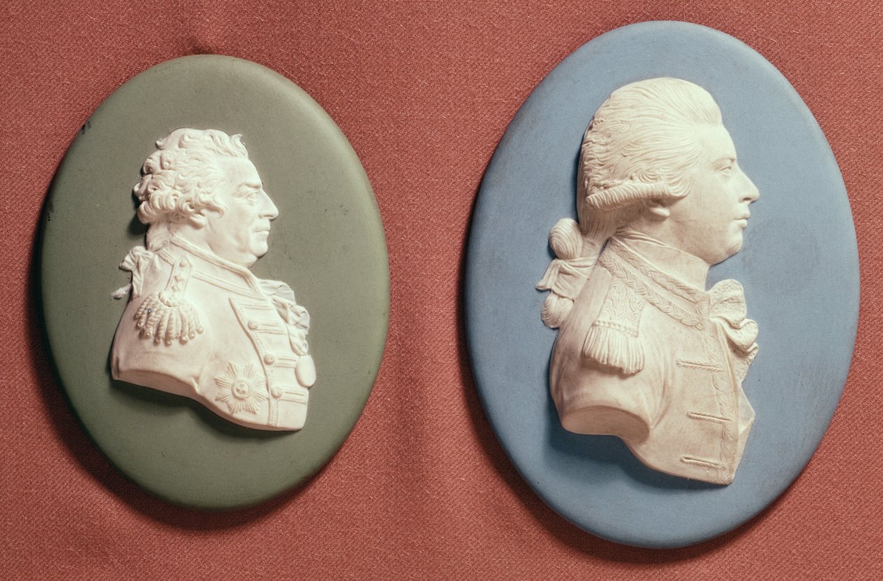 Wedgwood-medaljoner af George IV (1762-1830) som Prince of Wales og 1. Viscount Duncombe, tidligt i det 19. århundrede (jasperware) af English School