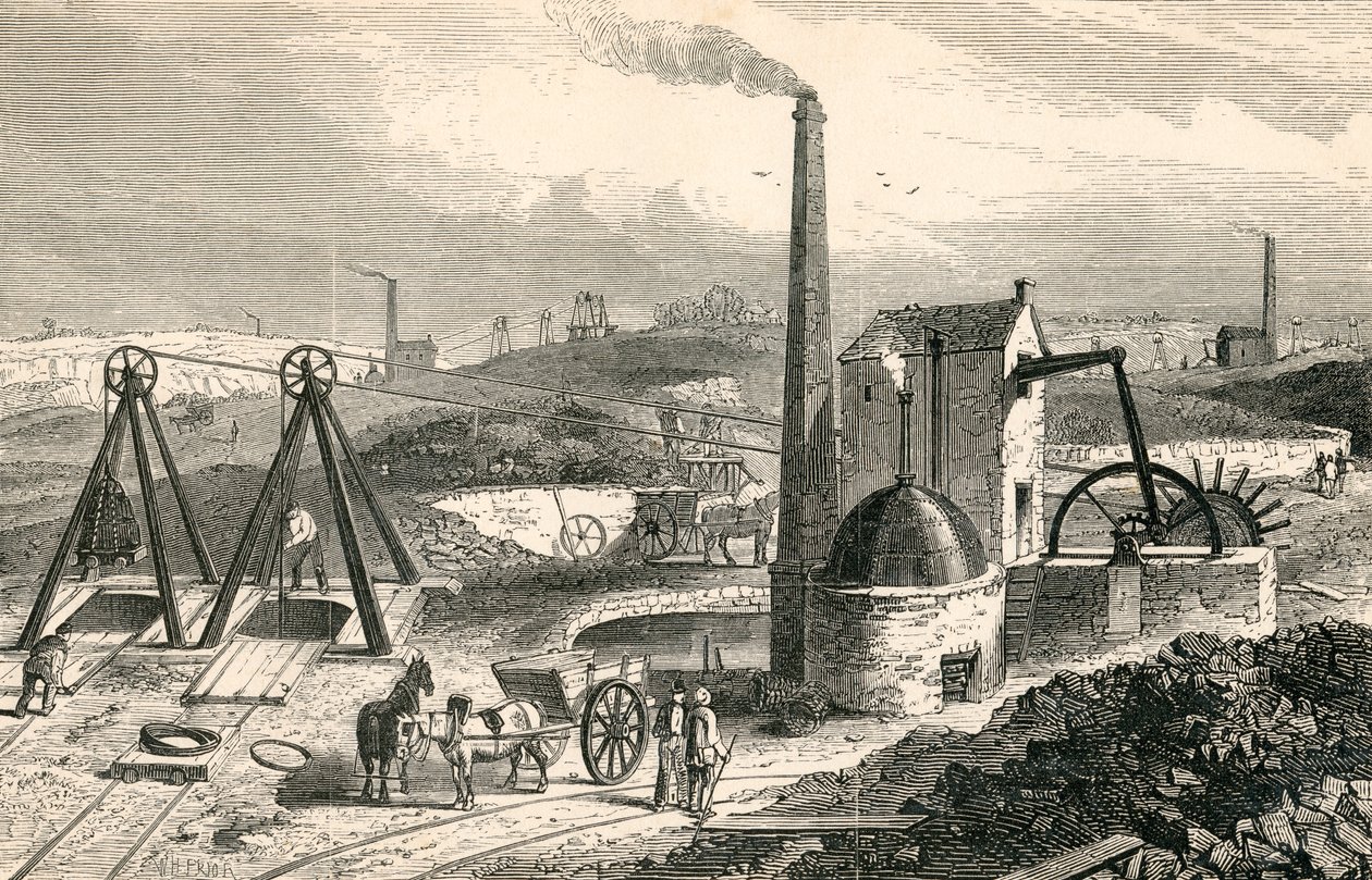 Whimsey eller motor, der trækker kul i Staffordshire Collieries, fra 