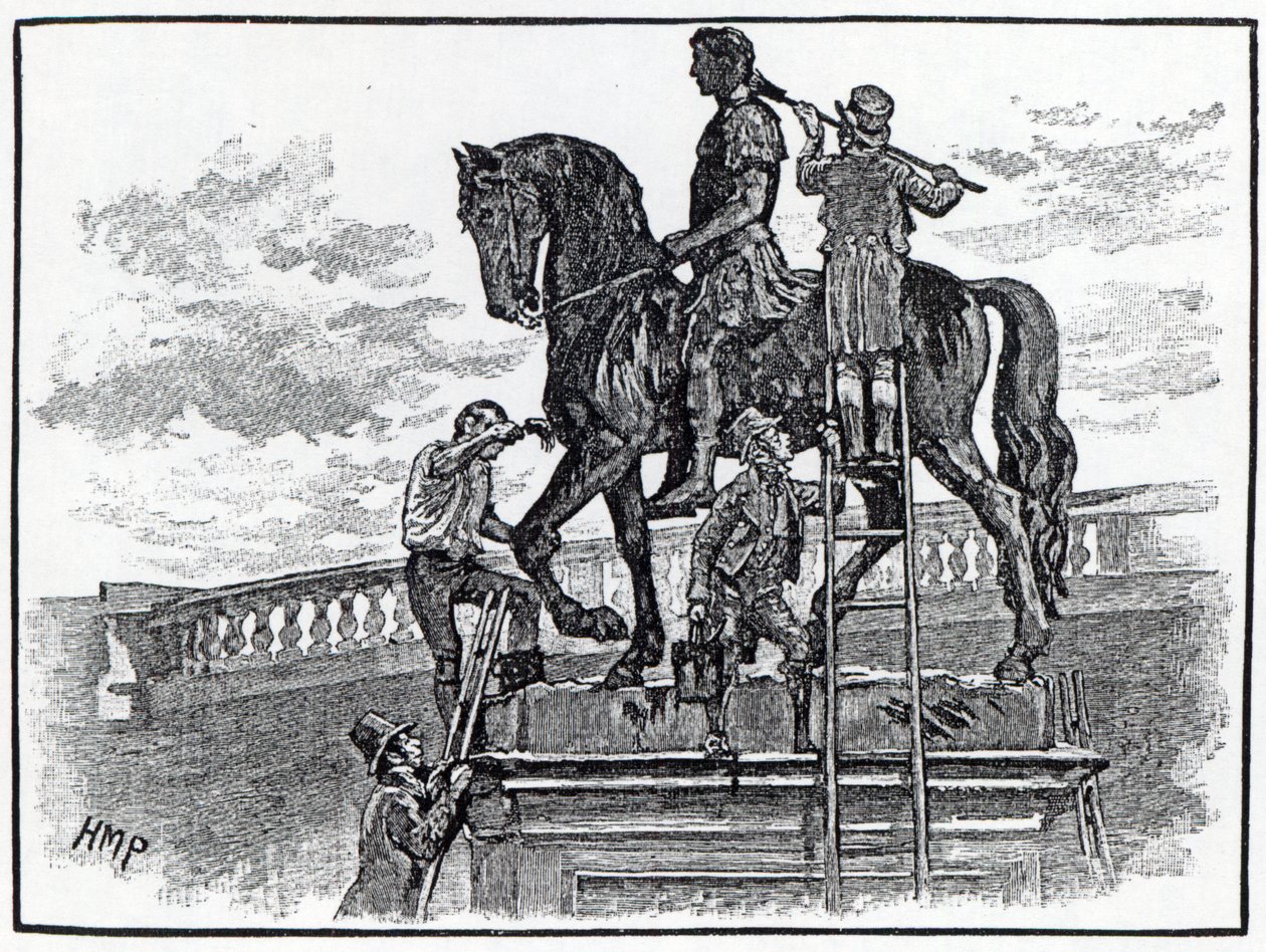 William III-statue bliver sortmalet, Dublin, 1821 af English School