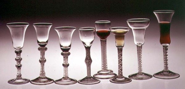 Vinglas med uigennemsigtig drejestilk, 1760-65 (glas) af English School