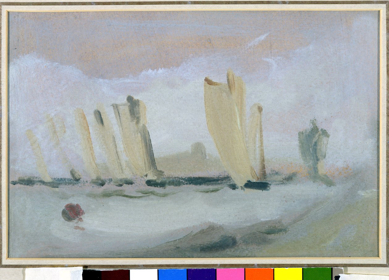 Yacht Racing on the Solent, tidligere tilskrevet J.M.W. Turner (1775-1851) og også tilskrevet Peter de Wint (1784-1849), ca. 1827 (olie på papir) af English School