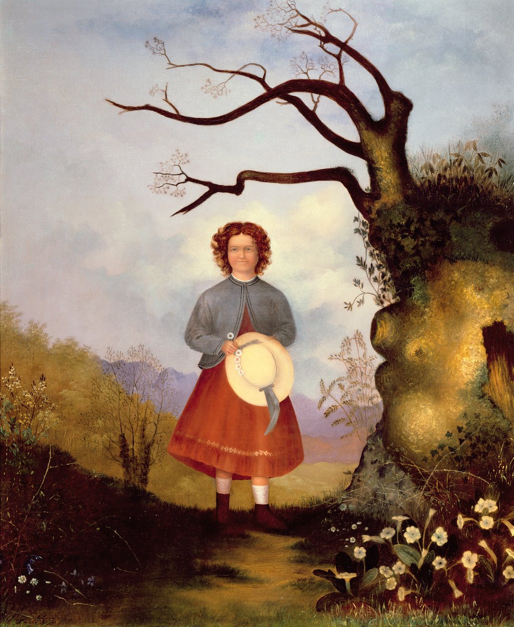 Ung pige i et landskab med primula, ca. 1850 af English School