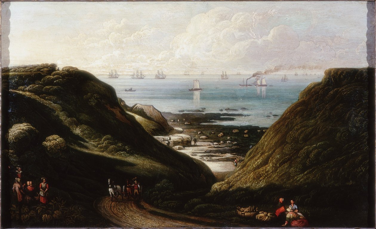 Coast Scene (olie og blyant om bord) af English School English School