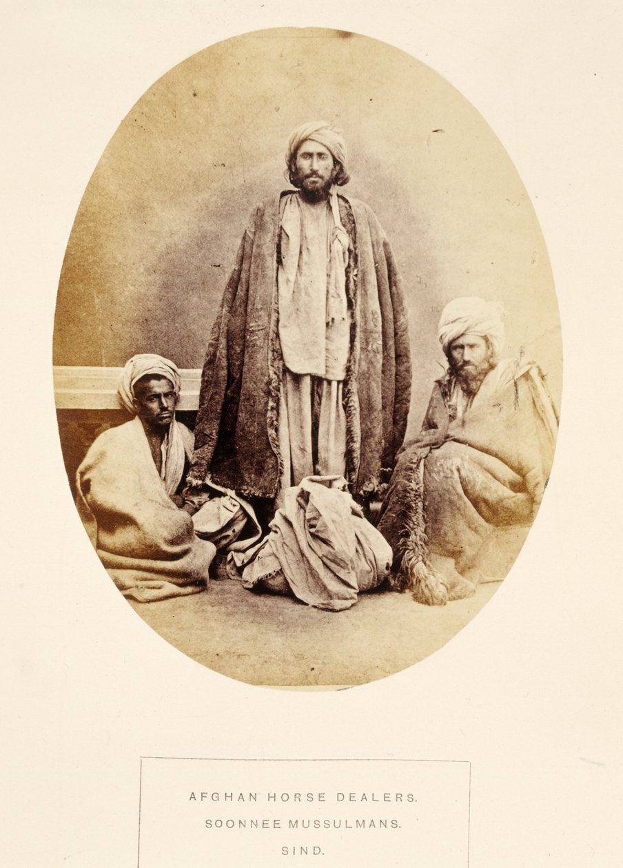 Afghan Horse Dealers, Soonnee Mussulmans, Sind, fra The People of India, af J. Forbes Watson, udgivet 1868 (albummet tryk) af English Photographer
