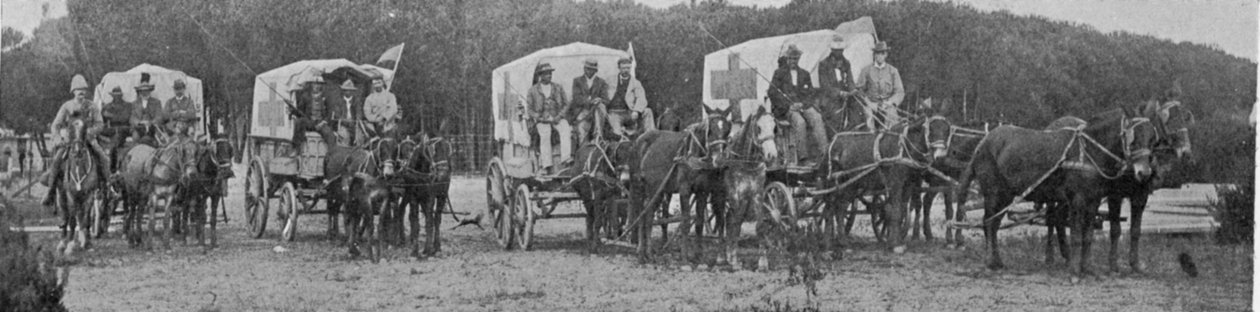 Ambulancevogne forlader pesthospitalet i Cape Town, illustration fra Kongen, 25. maj 1901 af English Photographer