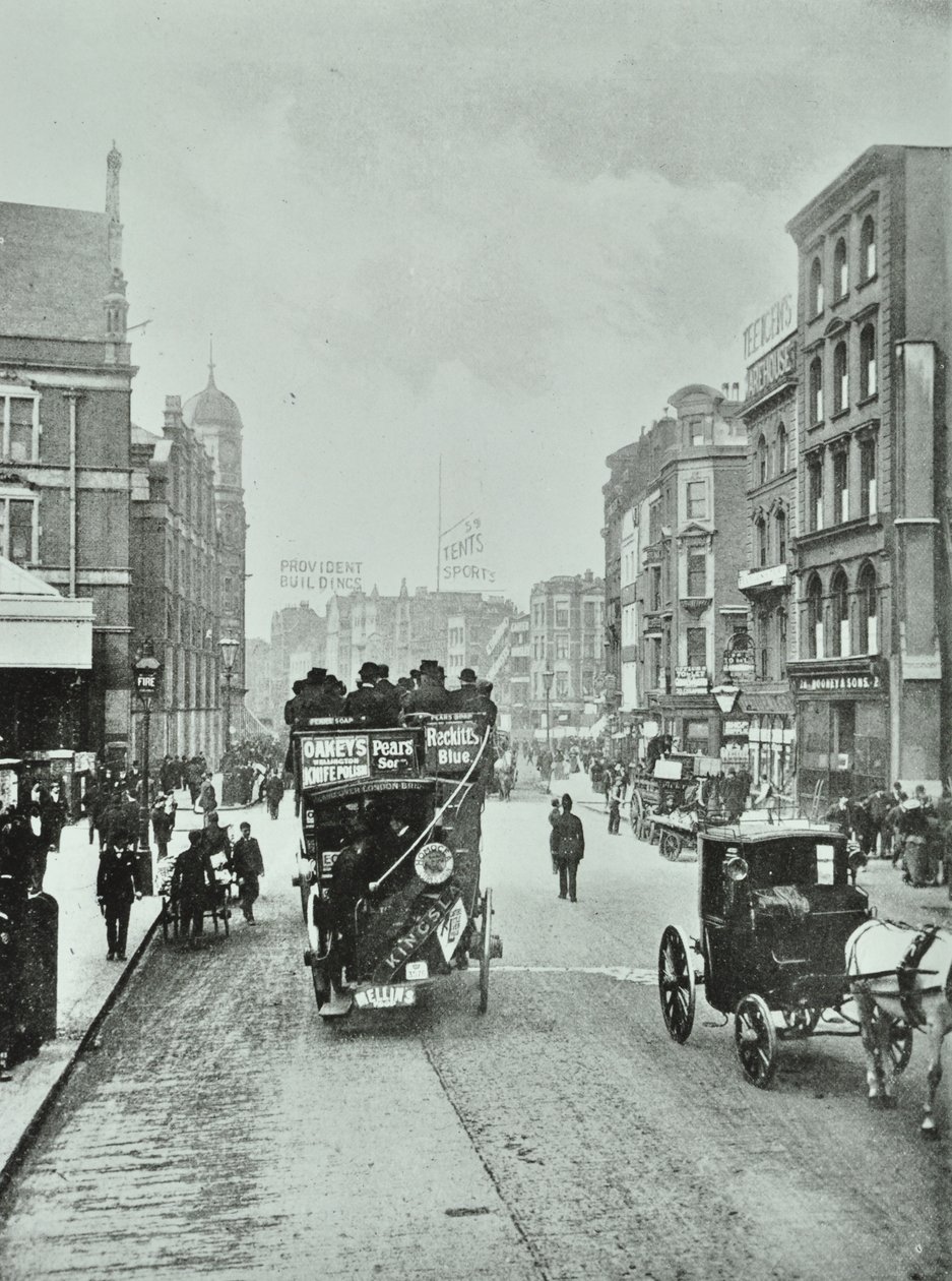 Bishopsgate: nord fra Liverpool Street, London, 1890 af English Photographer
