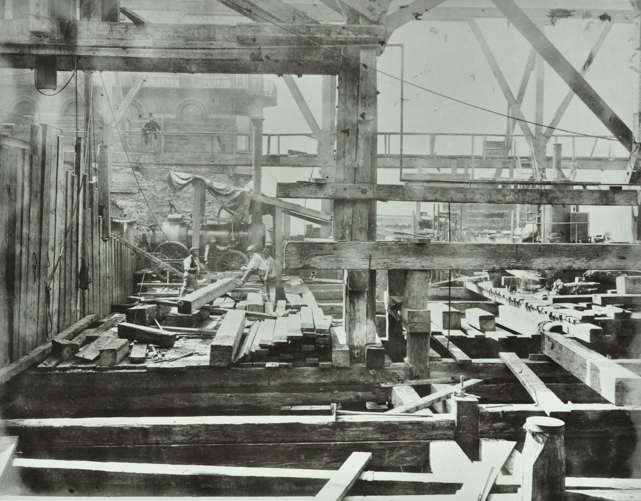 Blackfriars Bridge: byggearbejde i gang, 1869 af English Photographer