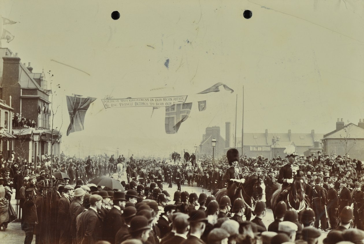 Blackwall Tunnel: slægtskab som prinsen af Wales, senere kong Edward VII, og prinsesse Alexandria overværer den ceremonielle åbning af tunnelen, 1897 af English Photographer
