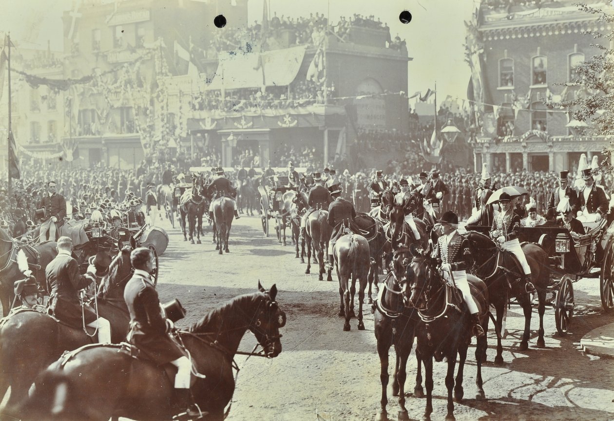 Blackwall Tunnel: slægtskab som prinsen af Wales, senere kong Edward VII, og prinsesse Alexandria overværer den ceremonielle åbning af tunnelen, 1897 af English Photographer
