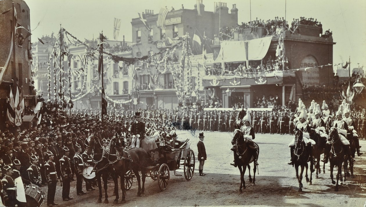 Blackwall Tunnel: slægtskab som prinsen af Wales, senere kong Edward VII, og prinsesse Alexandria overværer den ceremonielle åbning af tunnelen, 1897 af English Photographer