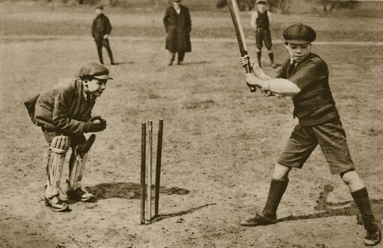 Drenge spiller cricket, Parliament Hill Fields (sepia-billede) af English Photographer