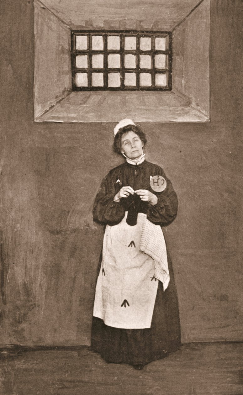 Emmeline Pankhurst i en celle i Holloway Fængsel af English Photographer