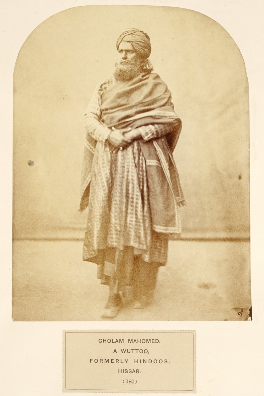 Gholam Mahomed, a Wuttoo, tidligere hinduer, Hissar, fra The People of India, af J. Forbes Watson, udgivet 1868 (albumin print) af English Photographer