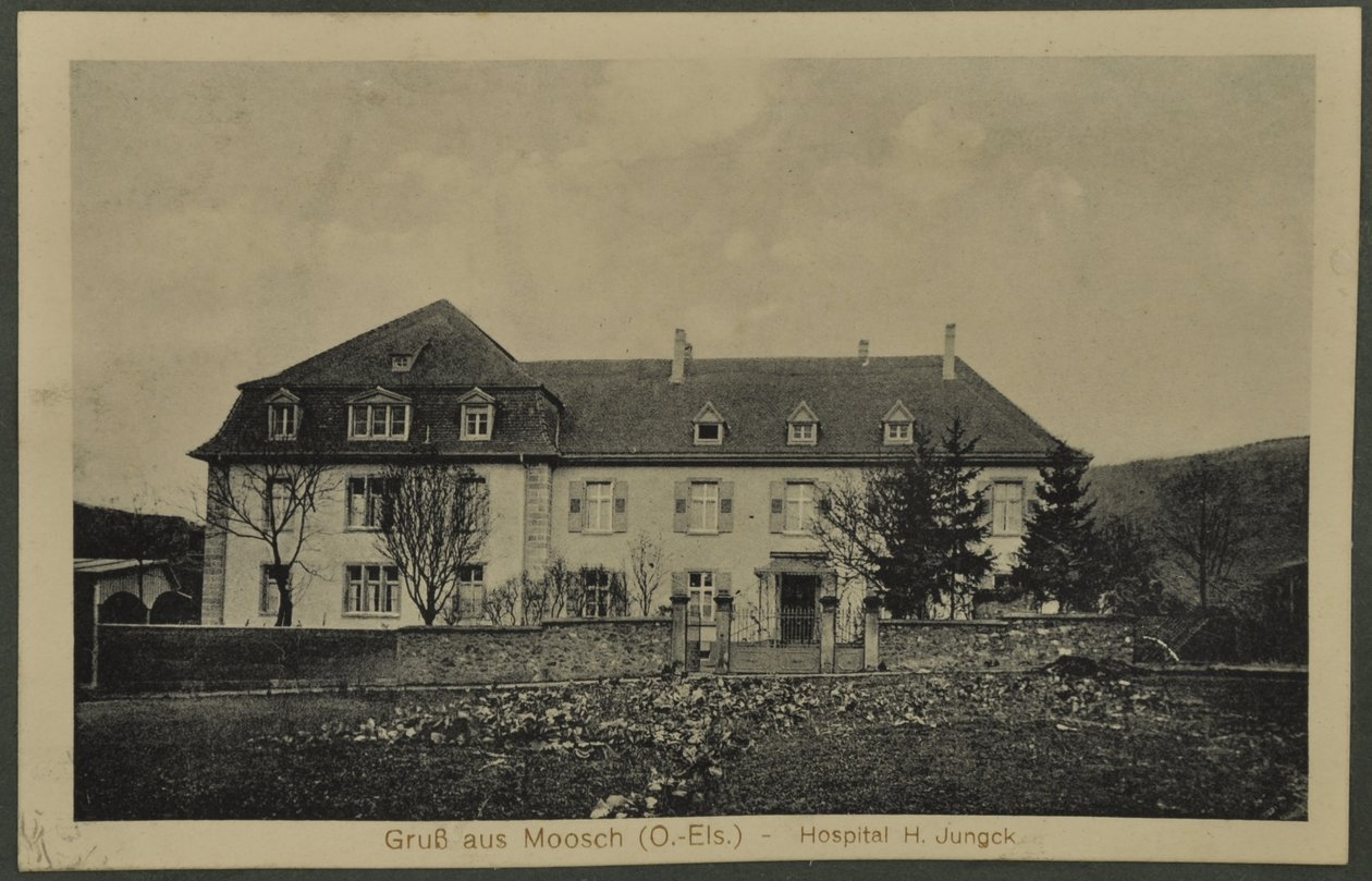 Hilsen fra Moosch (O.-Els) - Hospital H. Jungck, postkort fra Vosges, 1915 af English Photographer