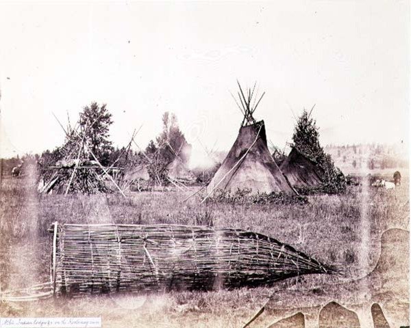 Indian Lodges on the Kootenay River, fotograferet af Royal Engineers on the Forty-Ninth Parallel (sepia foto) af English Photographer