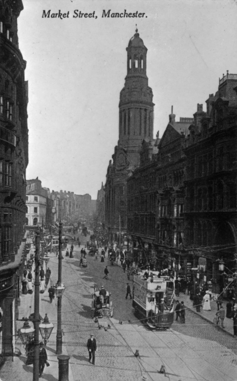 Market Street, Manchester, ca. 1910 (bw-billede) af English Photographer