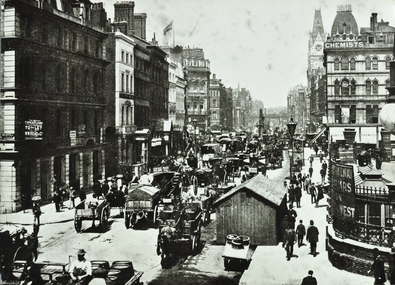 New Bridge Street, med udsigt til Ludgate Circus, City of London, 1890 af English Photographer