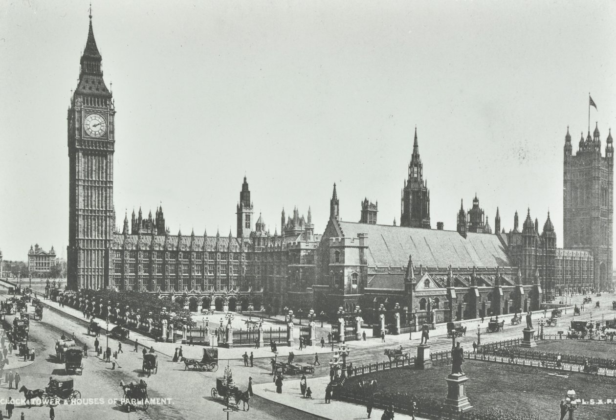Parliament Square, Westminster LB: ser mod øst til Big Ben og Houses of Parliament, 1895 af English Photographer