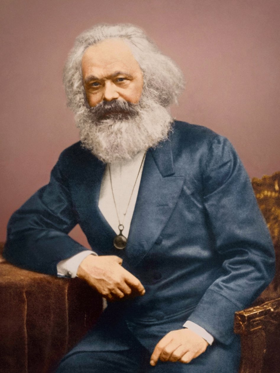 Portræt af Karl Marx i blåt jakkesæt (foto) af English Photographer