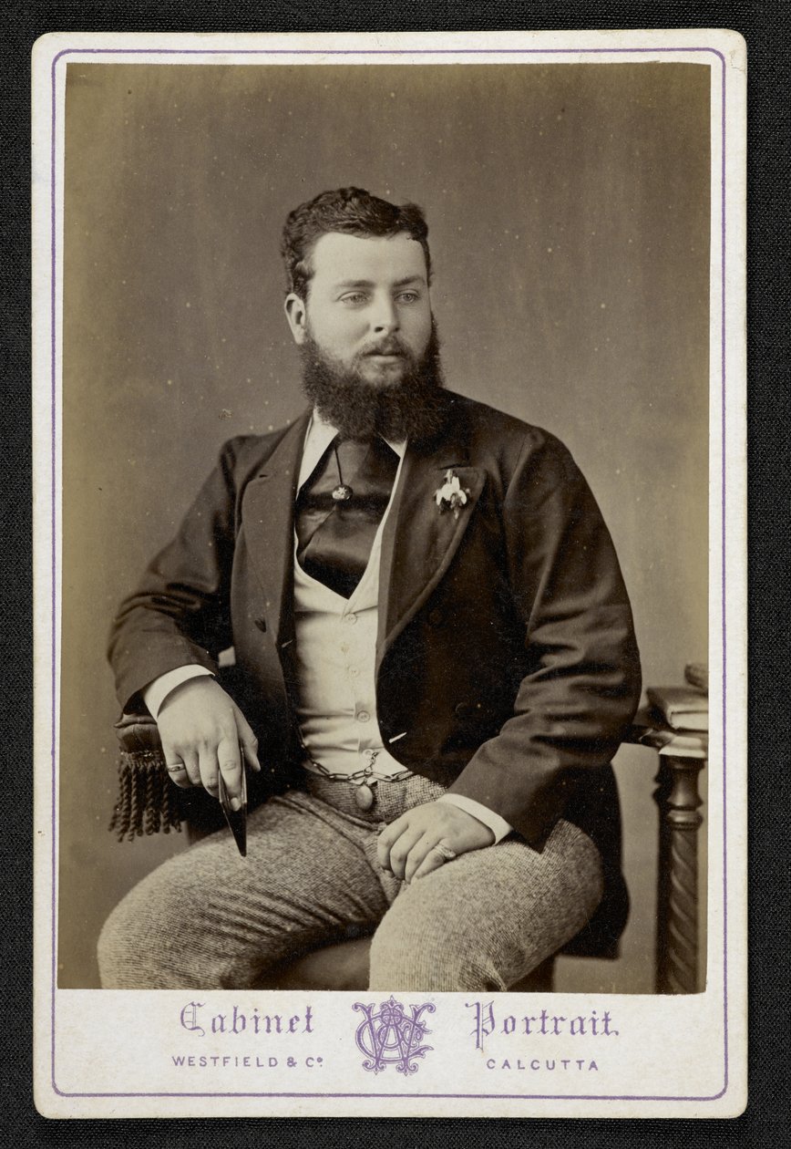 Portræt af Mr Godfrey Freeman, indigo planter, Lohurria, Bihar, fotograferet i Calcutta (s/h foto) af English Photographer