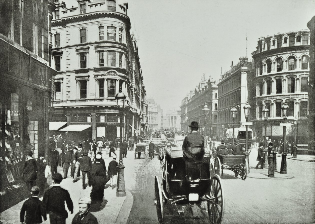 Queen Victoria Street, med udsigt mod øst fra Queen Street, City of London, 1890 af English Photographer