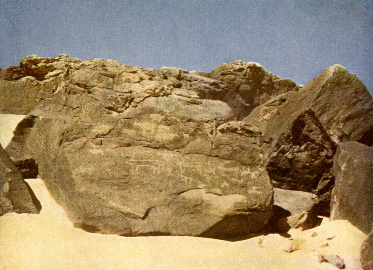 Klippebærende forhistoriske heiroglyfer, Egypten. af English Photographer