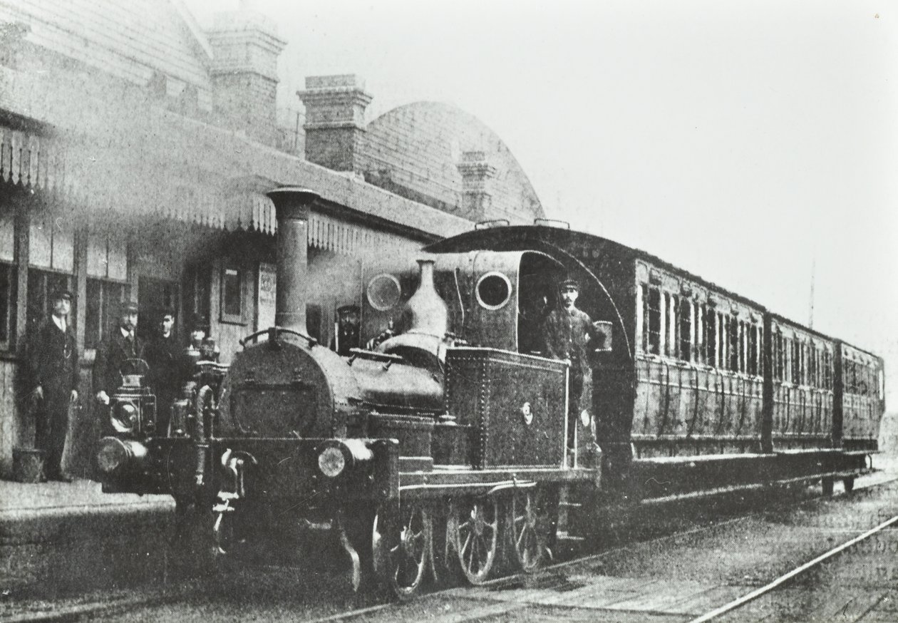 South Dock Station: et firehjulskoblet tanklokomotiv på stationen, 1880 af English Photographer