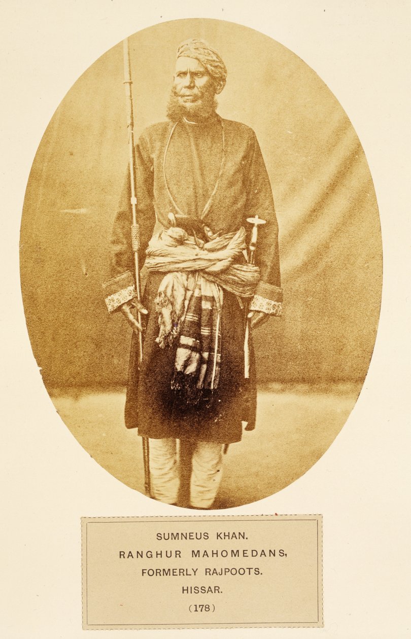 Sumner Khan, Ranghur Mahomedans, tidligere Rajputs, Hisar, fra The People of India, af J. Forbes Watson, udgivet 1868 (albummetryk) af English Photographer