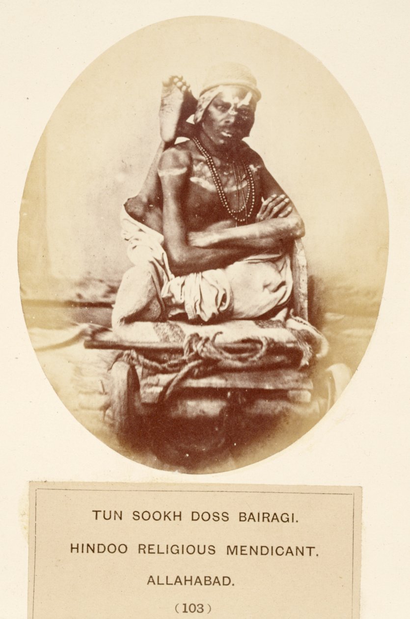 Tun Sookh Doss Bairago, Hindu Religious Mendicant, Allahabad, fra The People of India, af J. Forbes Watson, udgivet 1868 (albummet tryk) af English Photographer