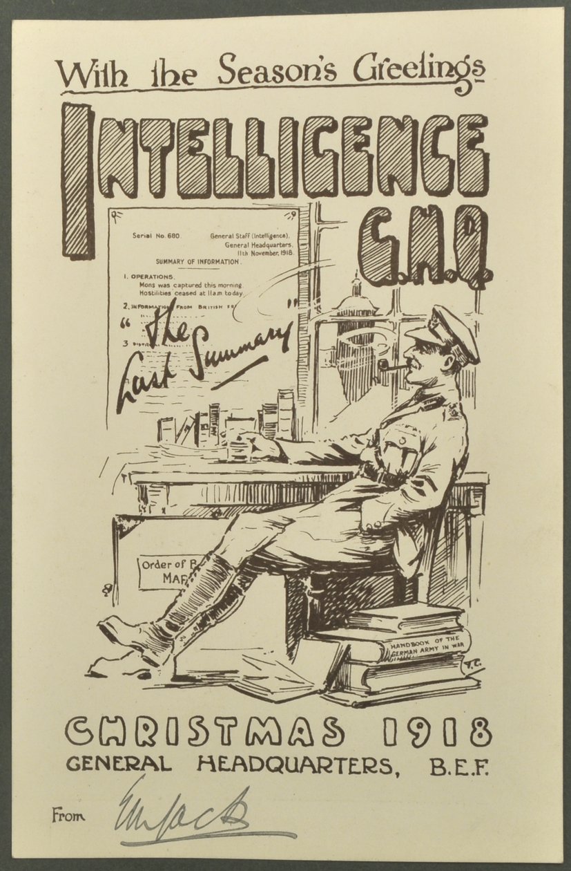 With the Seasons Greetings, Intelligence G.H.Q., Christmas 1918 from E. M. Jack, 1918 af English Photographer