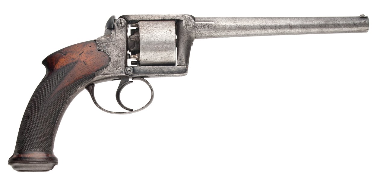 100-Bore Moore & Harris Patent seks-skuds selvspændende percussion revolver, 1853 af English School